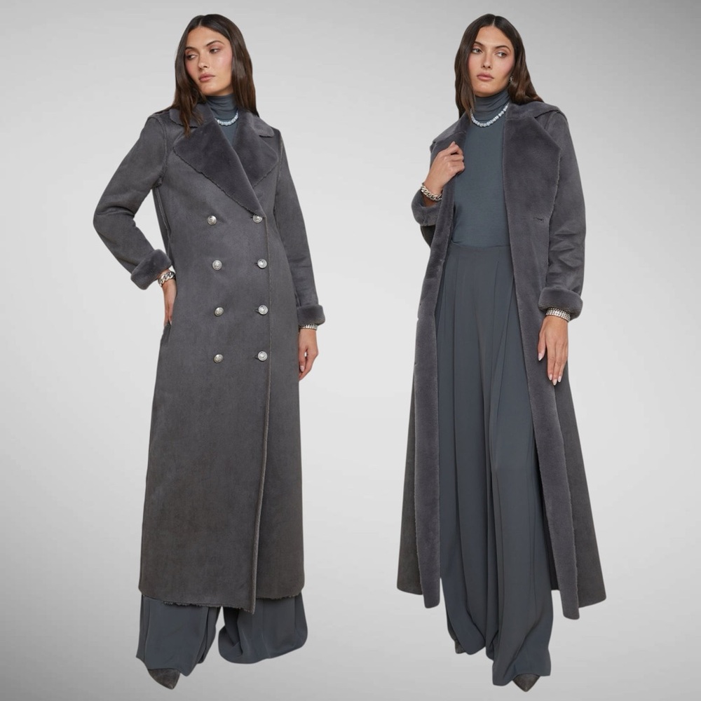 L’AGENCE Citron Faux Fur Reversible Maxi Coat SZ 12 NEW WITH TAGS $875 MSRP